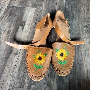 Sunflower Embroidered Tan Sandals